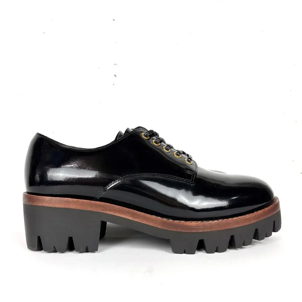 Jeffrey Campbell Trevor Platform Lug Sole Derby Oxfords Black Patent Leather 8